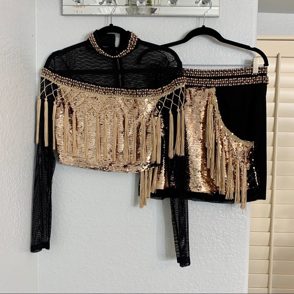 Fashion Nova Black and Gold Two Piece Set